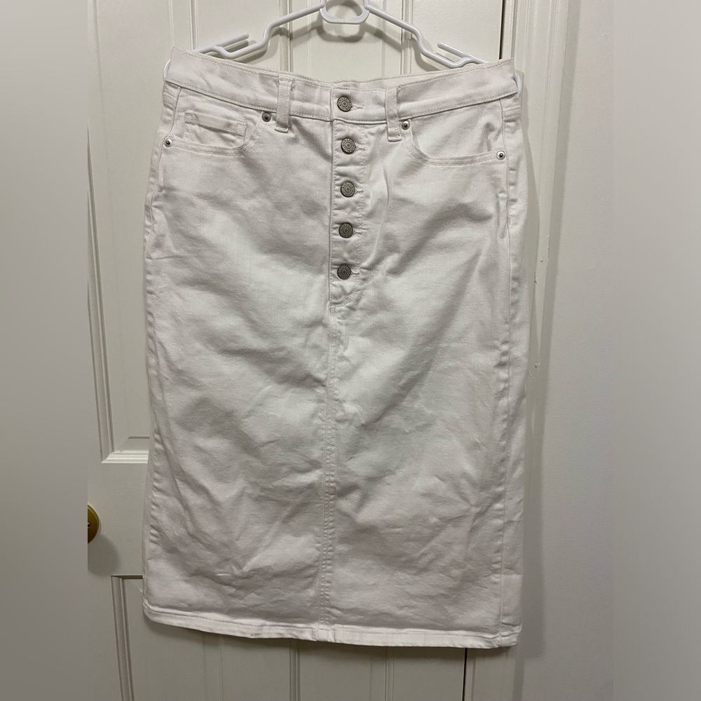 Banana Republic White Denim Midi Skirt